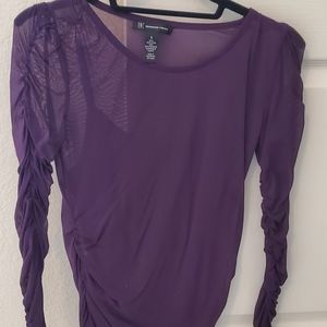 INC Long Sleeve Plum Ruched Sleeve & Waist Blouse